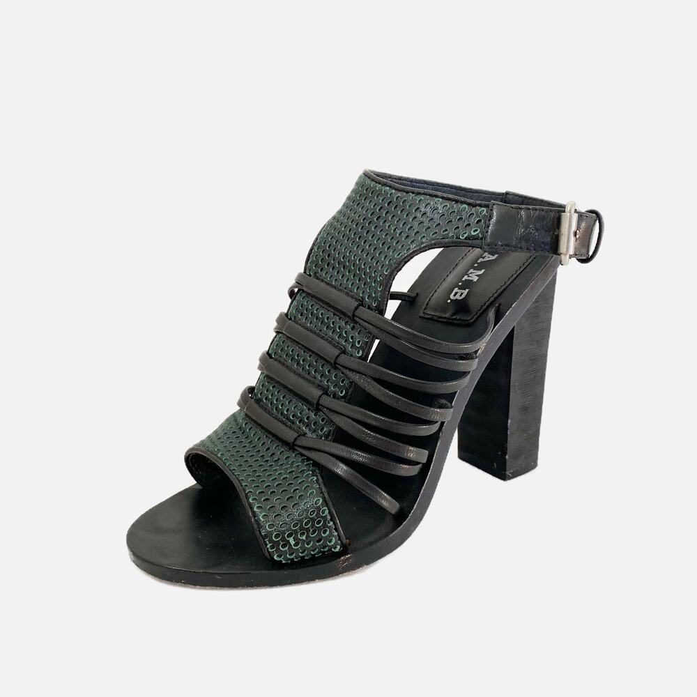 L.A.M.B Bedford Perforated Two-Tone Open Toe Leather Heeled Sandal 7.5